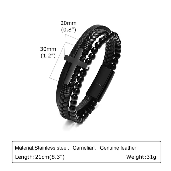 Cross Leather Beaded Bracelet