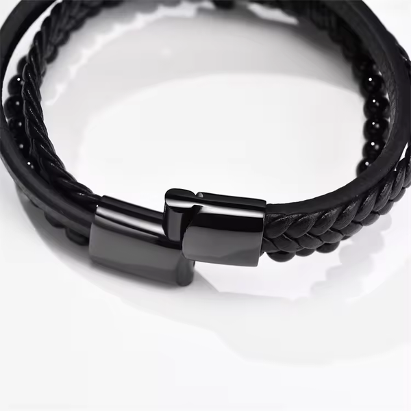 Cross Leather Beaded Bracelet