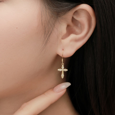 Cubic Zirconia Sterling Silver Cross Earrings