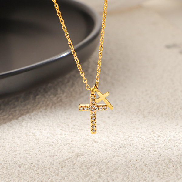 Double Cross Pendant Necklace