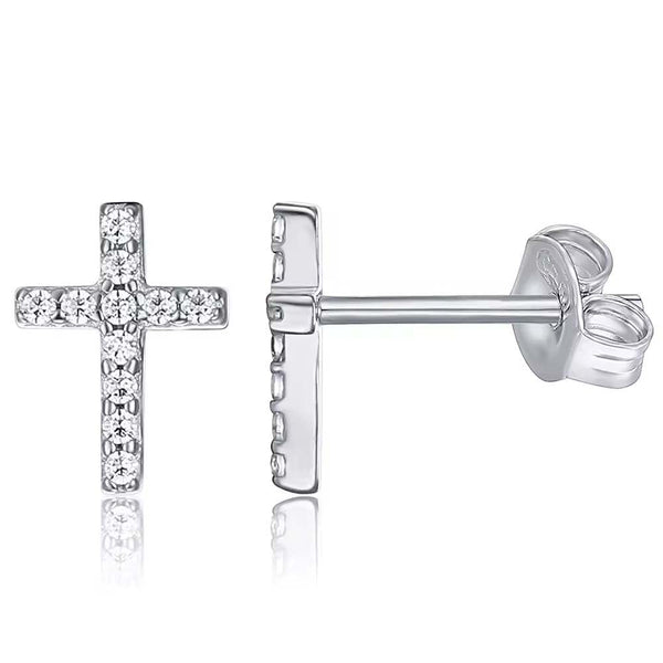 Small Cross Stud Earrings - Cubic Zirconia