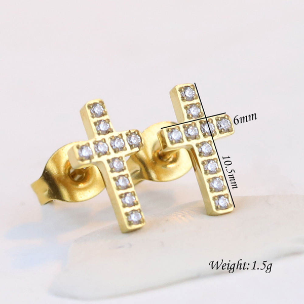 Small Cross Stud Earrings - Cubic Zirconia