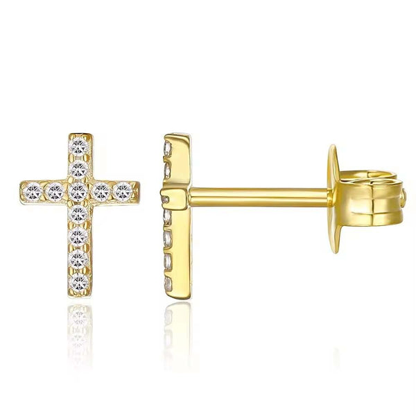 Small Cross Stud Earrings - Cubic Zirconia