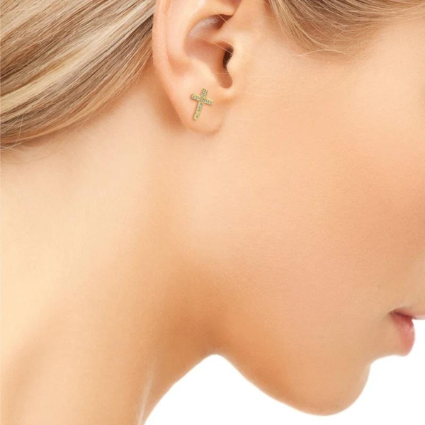 Small Cross Stud Earrings - Cubic Zirconia