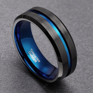 8mm Black Blue Inlay Tungsten Ring