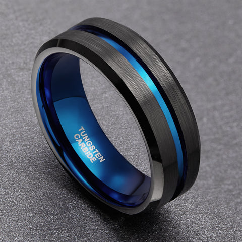 8mm Black Blue Inlay Tungsten Ring