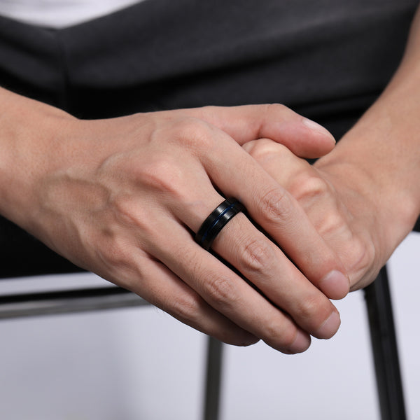 8mm Black Blue Inlay Tungsten Ring