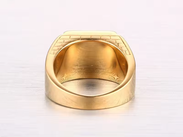 Agate Stone Inlay Men's 24k Gold Plated Ring