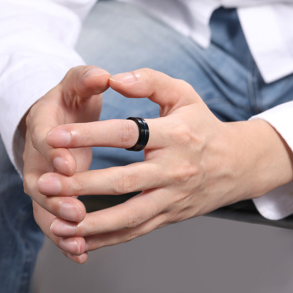 8mm Black Blue Inlay Tungsten Ring