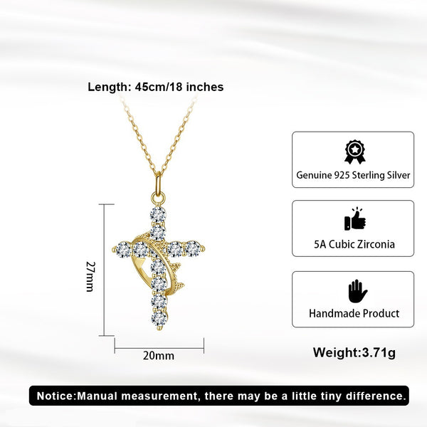 Crowned Cross Pendant Necklace – Sterling Silver