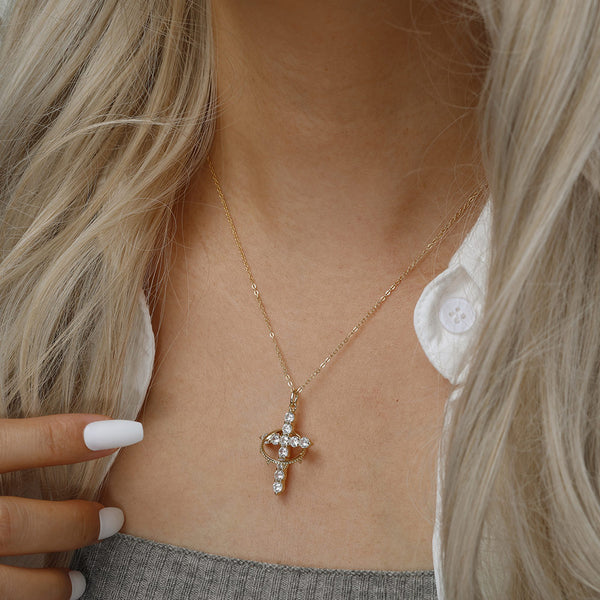 Crowned Cross Pendant Necklace – Sterling Silver