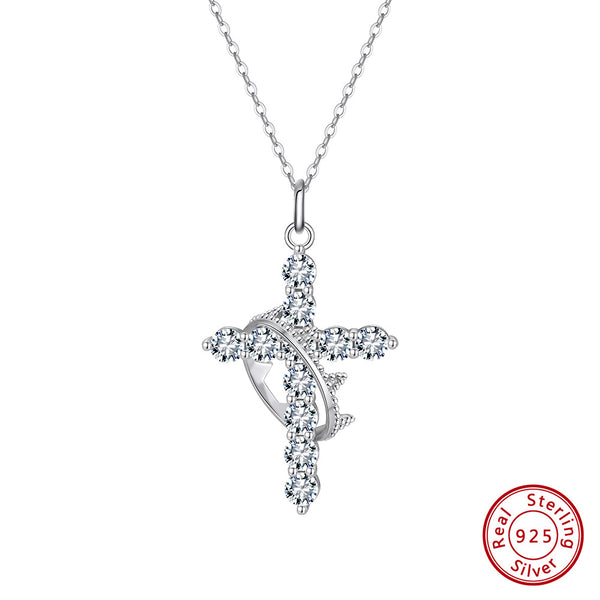 Crowned Cross Pendant Necklace – Sterling Silver