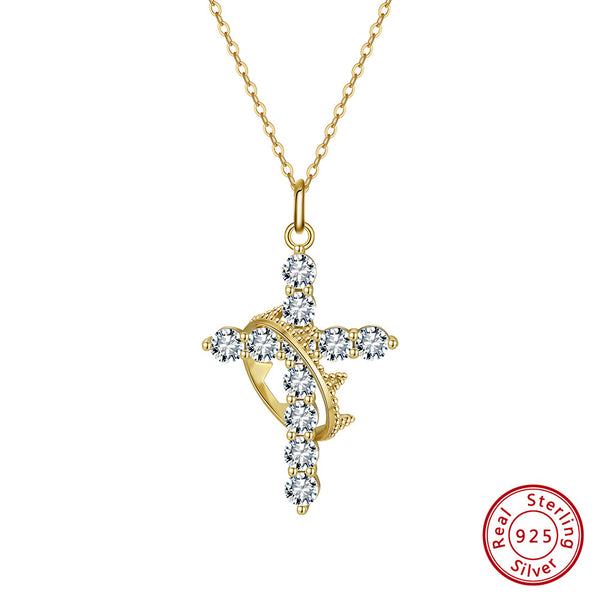 Crowned Cross Pendant Necklace – Sterling Silver