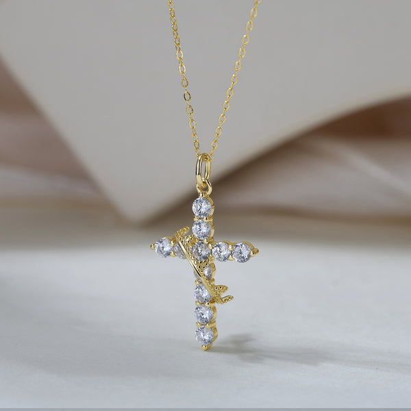 Crowned Cross Pendant Necklace – Sterling Silver