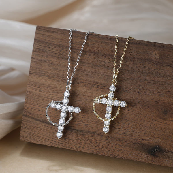 Crowned Cross Pendant Necklace – Sterling Silver