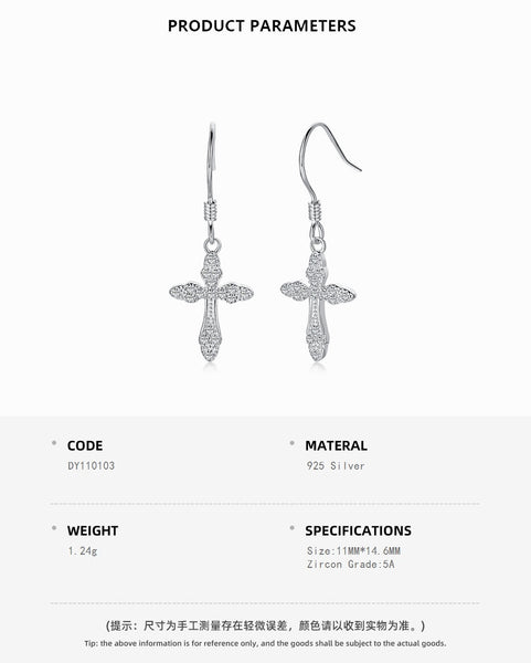 Cubic Zirconia Sterling Silver Cross Earrings