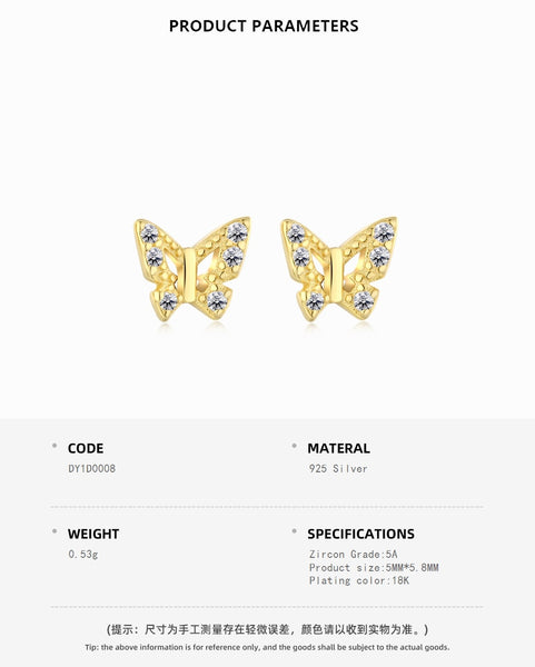 Butterfly Sterling Silver 18k Gold Plated Earrings