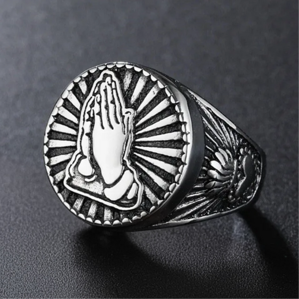Praying Hands Men’s Ring – Sacred Heart Design