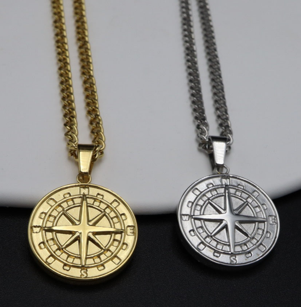 Compass Stainless Steel Pendant Necklace