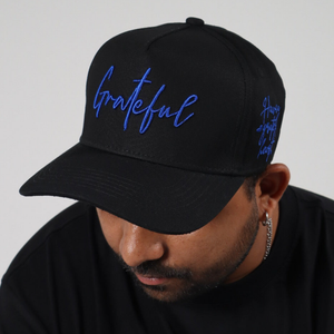 GRATEFUL EMBROIDERED LOGO BLACK/BLUE HAT