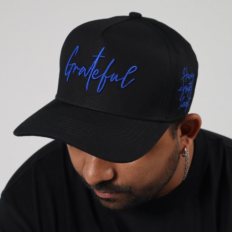 GRATEFUL EMBROIDERED LOGO BLACK/BLUE HAT
