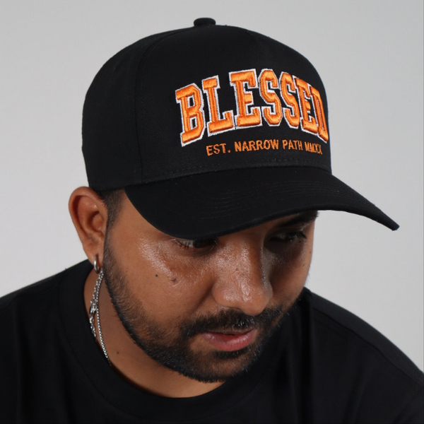BLESSED EMBROIDERED LOGO SNAPBACK BLACK/ORANGE HAT