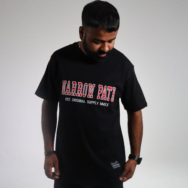 NARROW PATH COLLEGE EMBROIDERED TEE BLACK