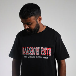 NARROW PATH COLLEGE EMBROIDERED TEE BLACK