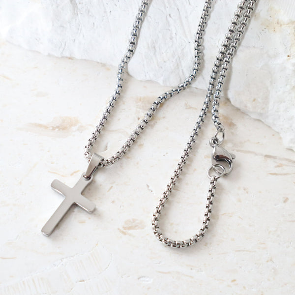 Small Cross Pendant Stainless Steel Necklace