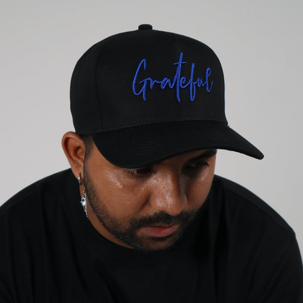 GRATEFUL EMBROIDERED LOGO BLACK/BLUE HAT