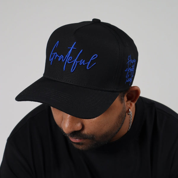 GRATEFUL EMBROIDERED LOGO BLACK/BLUE HAT