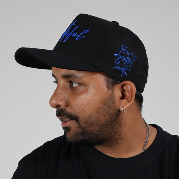 GRATEFUL EMBROIDERED LOGO BLACK/BLUE HAT