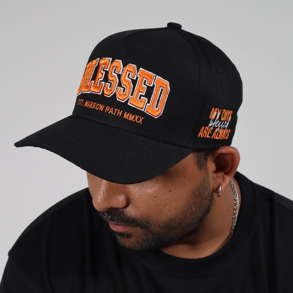BLESSED EMBROIDERED LOGO SNAPBACK BLACK/ORANGE HAT
