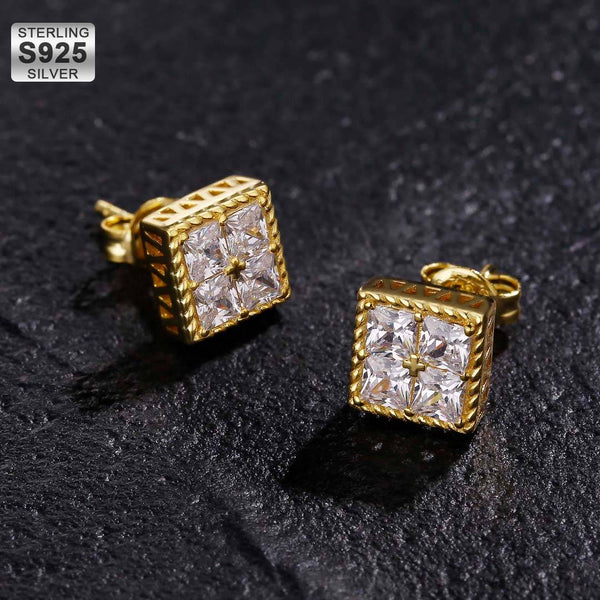 Square Cubic Zirconia Diamond Sterling Silver Cross Stud Earrings