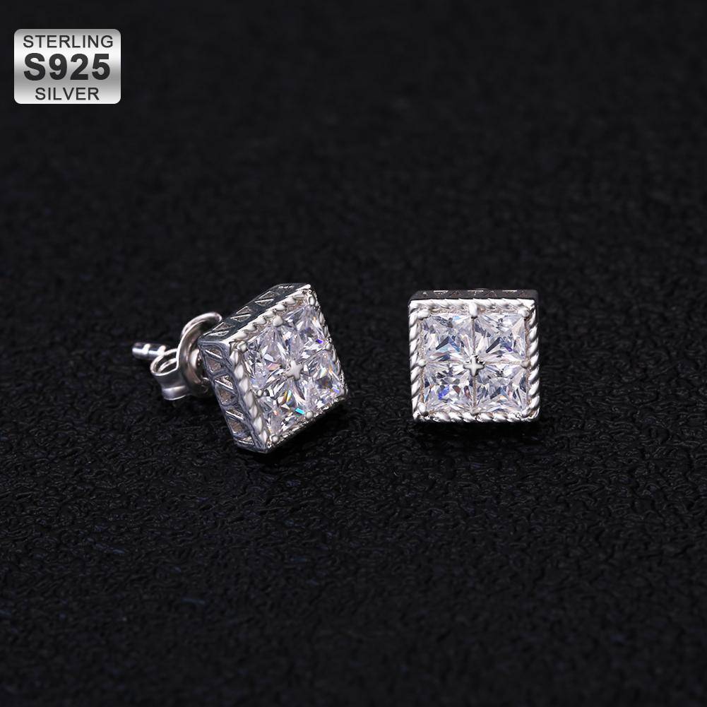 Square Cubic Zirconia Diamond Sterling Silver Cross Stud Earrings