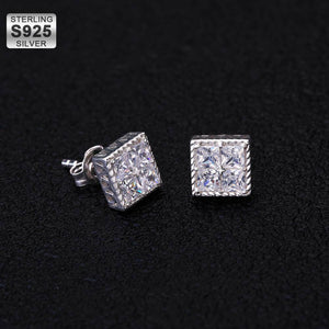 Square Cubic Zirconia Diamond Sterling Silver Cross Stud Earrings