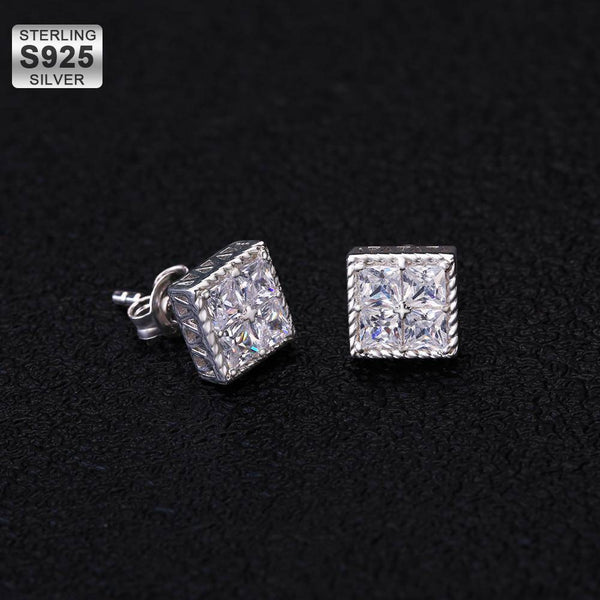 Square Cubic Zirconia Diamond Sterling Silver Cross Stud Earrings
