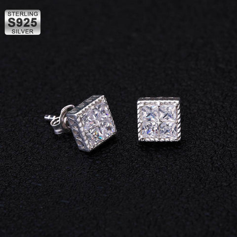 Square Cubic Zirconia Diamond Sterling Silver Cross Stud Earrings