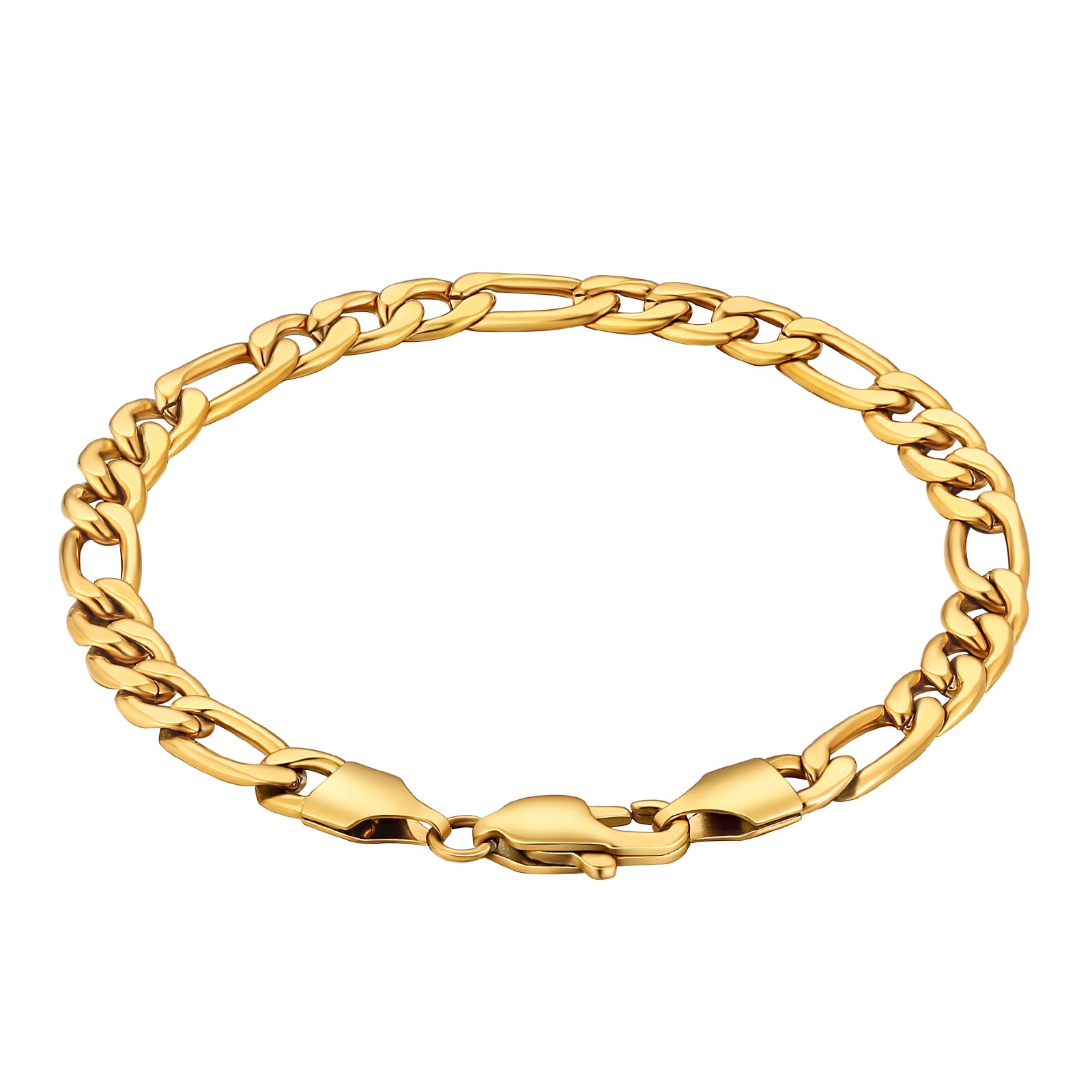 Figaro 6mm Stainless Steel 18k Gold Plated Bracelet