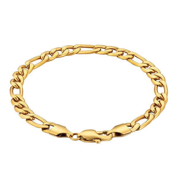 Figaro 6mm Stainless Steel 18k Gold Plated Bracelet