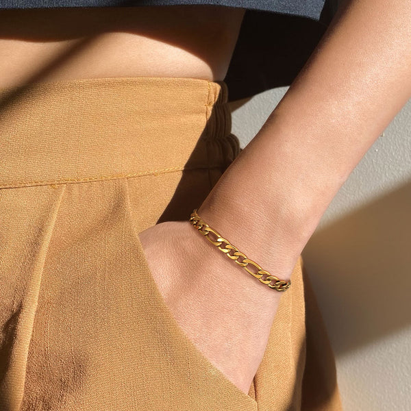 Figaro 6mm Stainless Steel 18k Gold Plated Bracelet