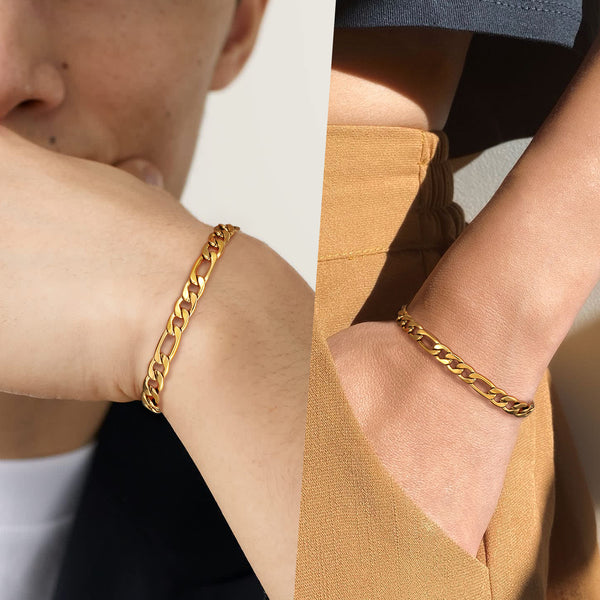 Figaro 6mm Stainless Steel 18k Gold Plated Bracelet
