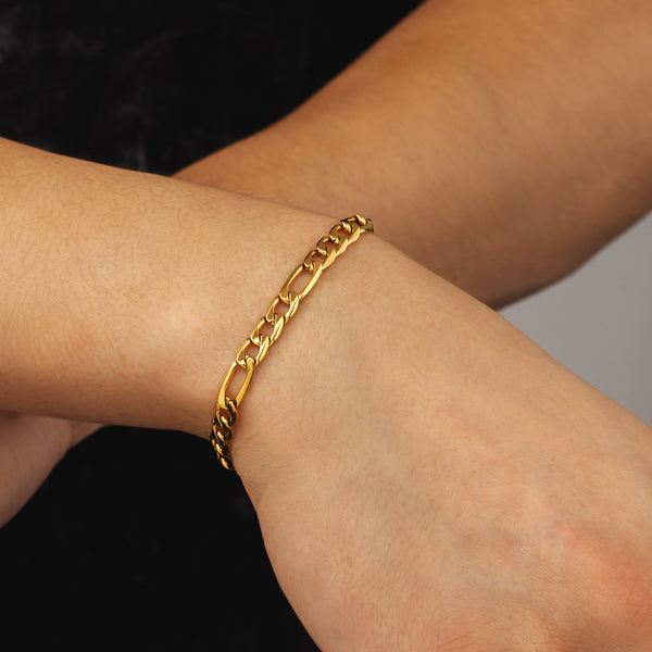 Figaro 6mm Stainless Steel 18k Gold Plated Bracelet