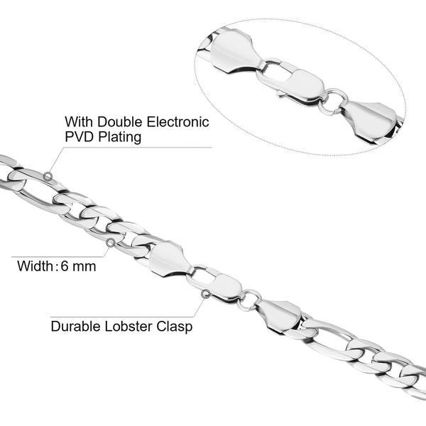 Figaro 6mm Stainless Steel 18k Gold Plated Bracelet