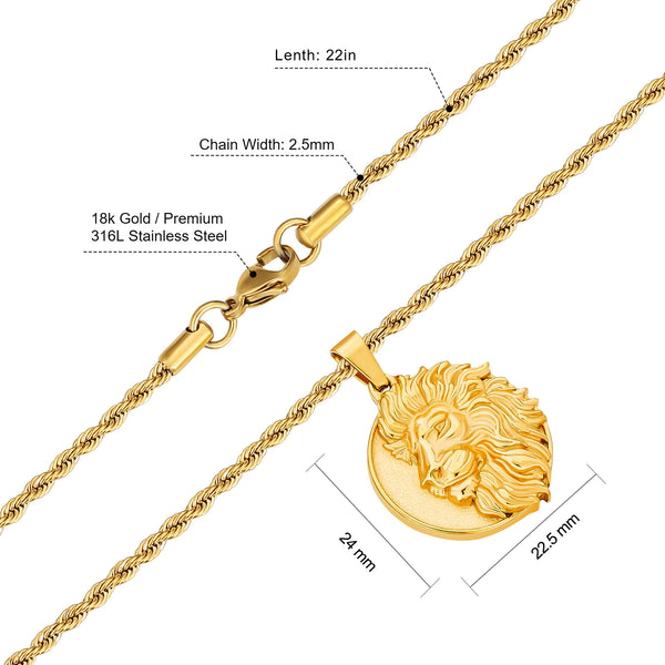 18k Gold Plated Lion Pendant Necklace for Men