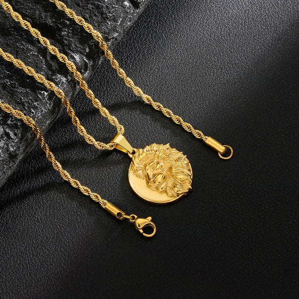 18k Gold Plated Lion Pendant Necklace for Men