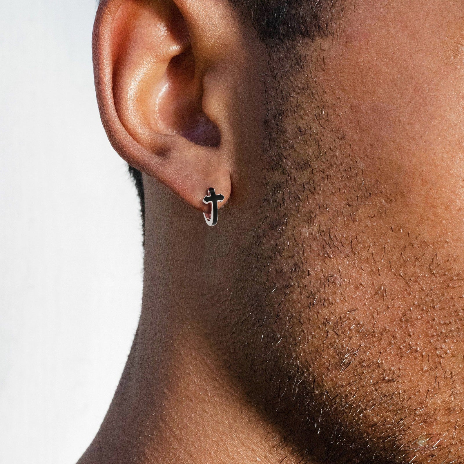 Silver 15mm Black Hoop Cross earrings
