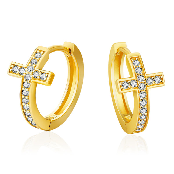 Cubic Zirconia Cross Hoop Earrings