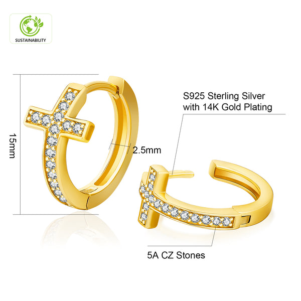 Cubic Zirconia Cross Hoop Earrings