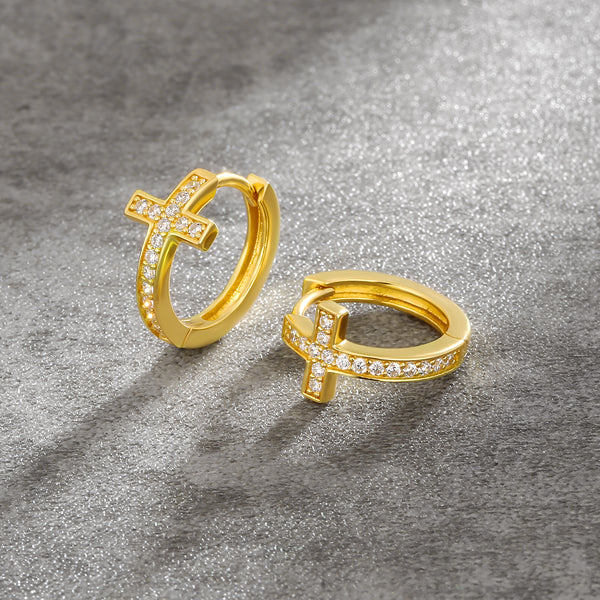 Cubic Zirconia Cross Hoop Earrings